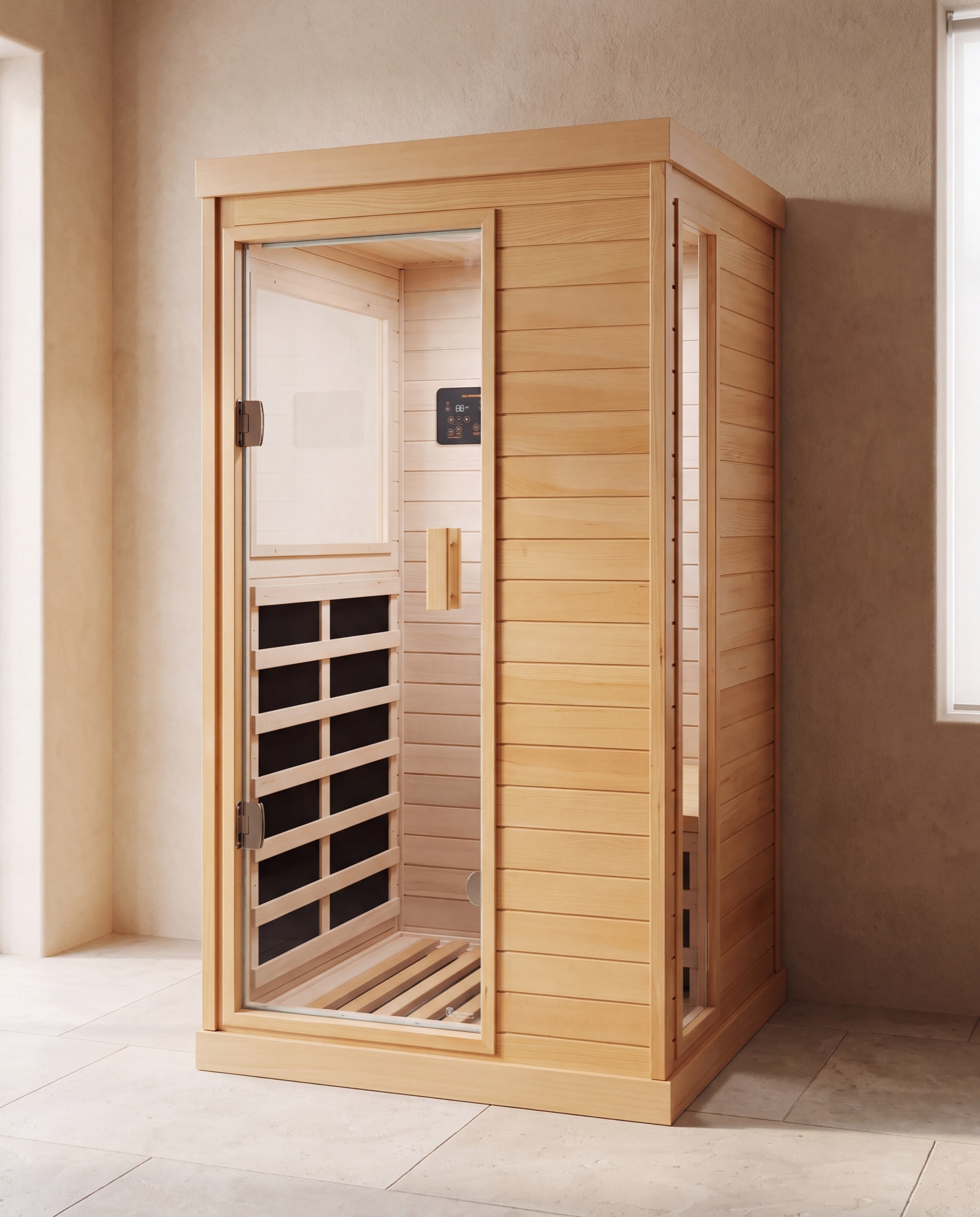 Soluneya One compact sauna in natural window light